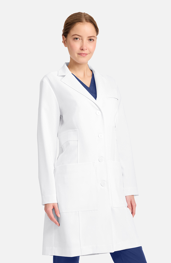 Women's Stella Princess Panel Darted 36½" Lab Coat, WHT White, large