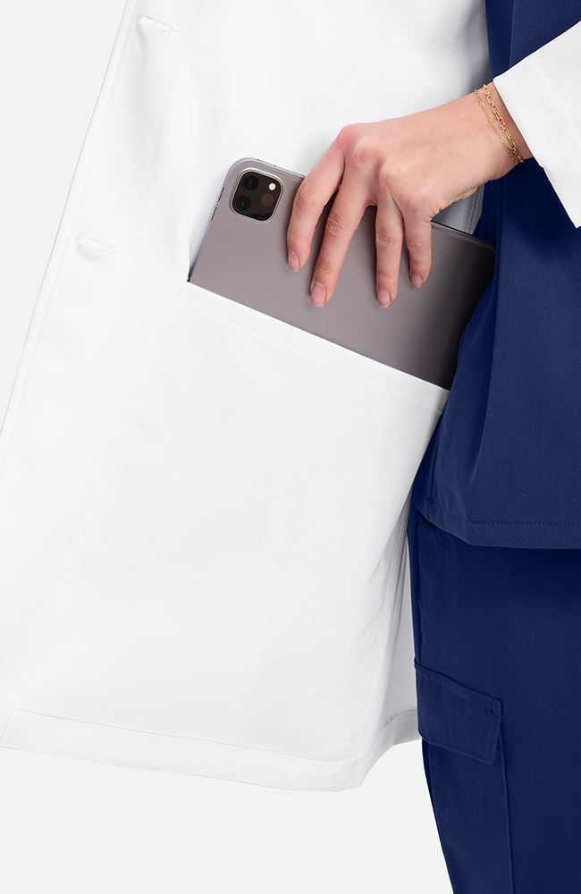 Women's Lise Flap Pocket 33&frac12;" Lab Coat, WHT White | white, large