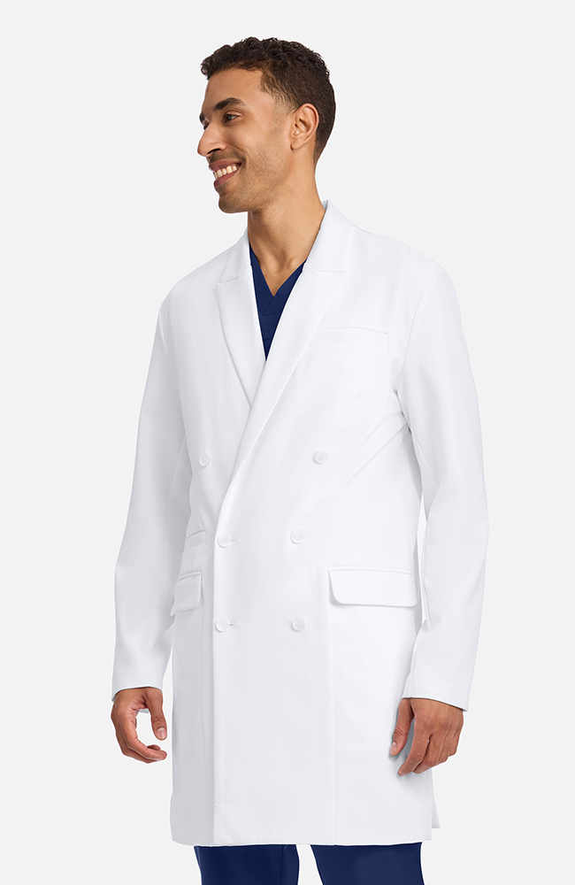 Men's Watson Double Breasted 38" Lab Coat, WHT White | white, large