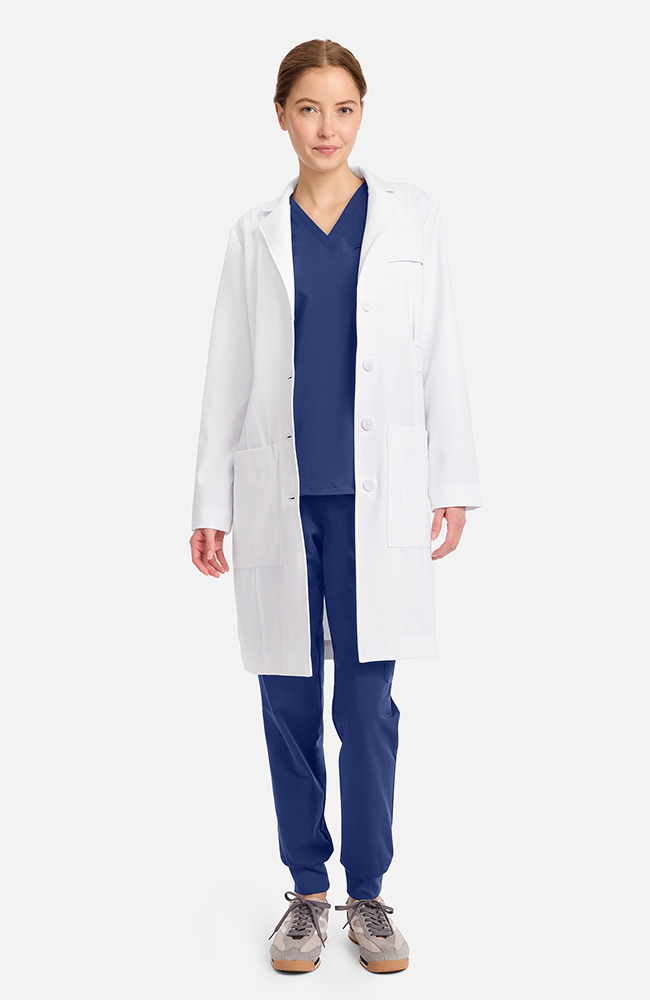 Women's Stella Princess Panel Darted 36½" Lab Coat, WHT White, large