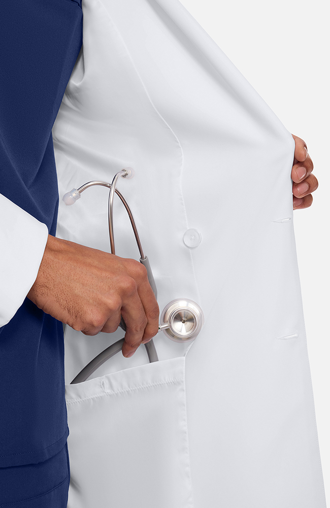 Men's Watson Double Breasted 38" Lab Coat, WHT White | white, large