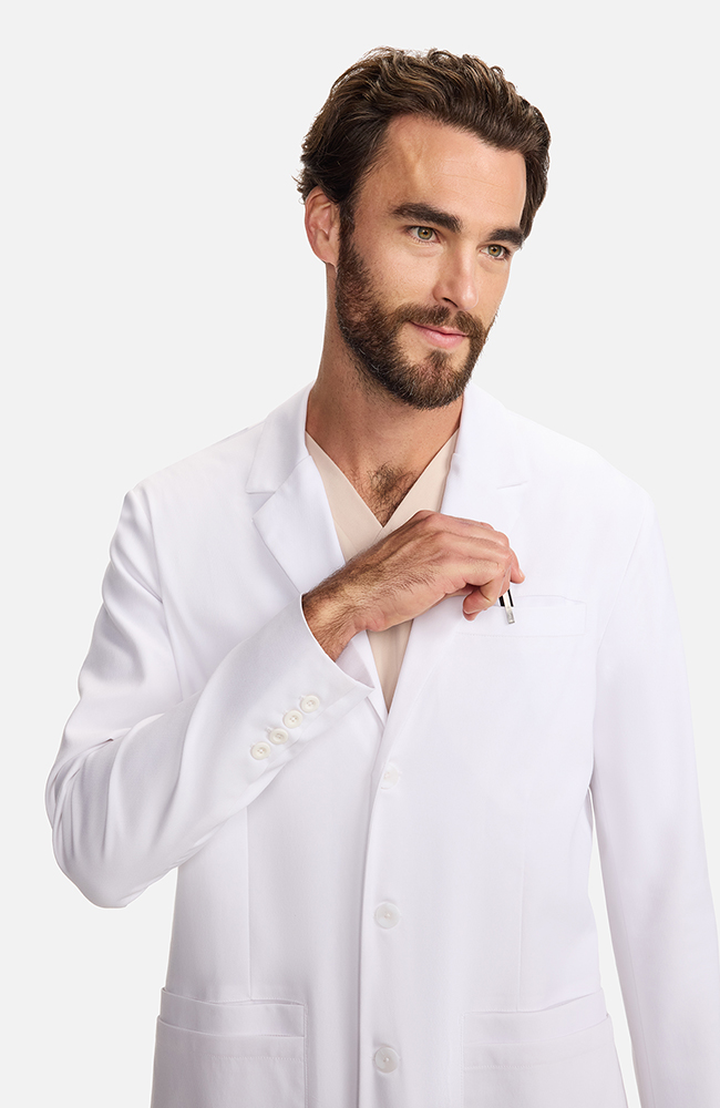 Men's Multi Pocket Mid Thigh Lab Coat 38&frac12;", WHT White | white, large