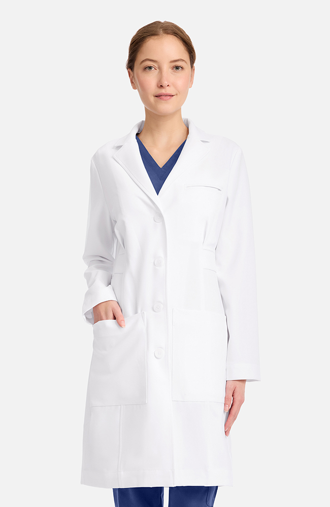 Women's Stella Princess Panel Darted 36½" Lab Coat, WHT White, large